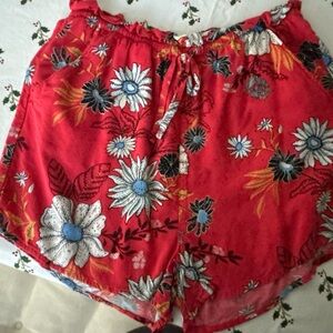 High Waist Red Floral Shorts